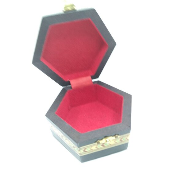 Handmade Taracea Wooden Moorish style 3.25" Hexagon trinket Box From Spain - Picture 6 of 12